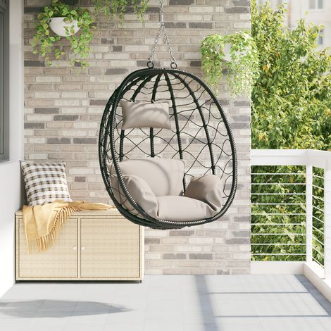 Hängendes Ei-Stuhl Taupe 91,5 x 54,5 x 107 cm Poly-Rattan vidaXL (1/4)