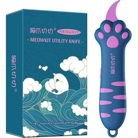 Cuttermesser mit Katzenpfoten-Griff, Edelstahlklinge, Pfauenblau, kompakt, ideal für Pakete und Umschläge