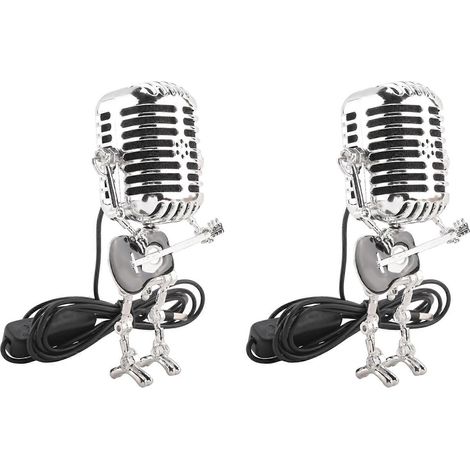 Lot de 2 Retro Vintage Microphone robot Bureau lampe, Vintage Microphone robot Touch Dimmer lampe Table lampe noir (1/5)