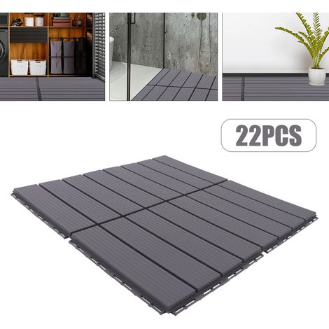 Terassenfliesen, 22 Stück Balkonfliese 30  30  1.6 cm Gartenplatten Kunststoff-Verbundplatten für Terrasse Garten Hinterhof Veranda Dunkelgrau
