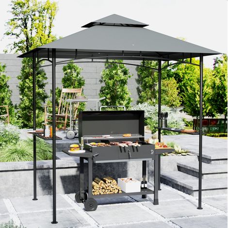 pavillon jardin barbecue LED double toit acier gris fonce HAVRYA (1/5)