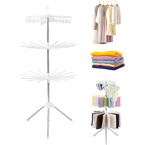 Étendoir à linge sur trépied, étendoir à linge pliable à 3 niveaux, porte-vêtements portables à l'intérieur, séchoir à linge avec rotation à 360 °, supports à linge pliables pour sécher les vêtements (1/5)
