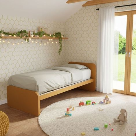 Letto singolo cameretta 80x190 con rete a doghe in acciaio e faggio - Zolfo (1/5)