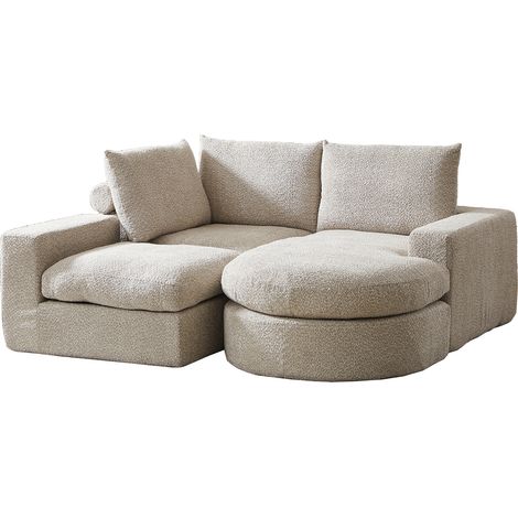Canapé d'Angle 3 Places en Chenille beige avec Chaise longue,Éléments courbes élégants,modulaire compressé et chenille premium (1/5)