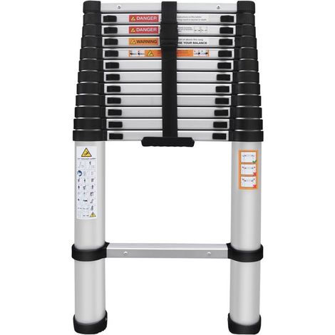Straight aluminum ladder 5m, 12 steps, load capacity 150kg, silver color, net weight 12kg.