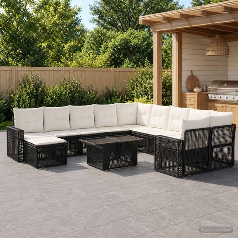 vidaXL Set Divano da Giardino 12 pz Nero e Bianco Crema polyrattan (1/5)