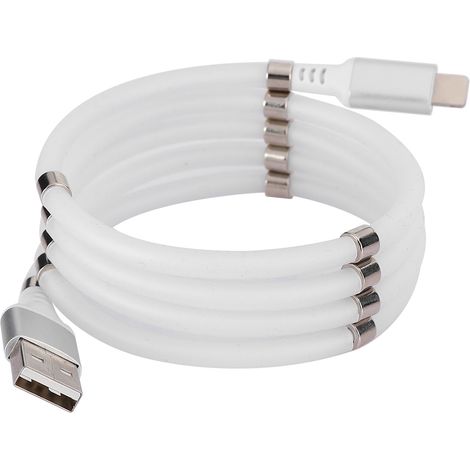 Selbstaufrollendes magnetisches Ladekabel aus weißer Aluminiumlegierung für iPhone (1/5)