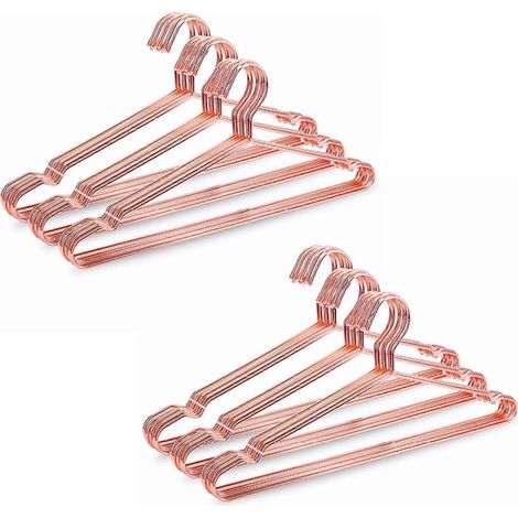 Lot de 20 cintres en métal doré cuivré rose avec rainure, robustes et résistants, pour vêtements et costumes. (1/5)