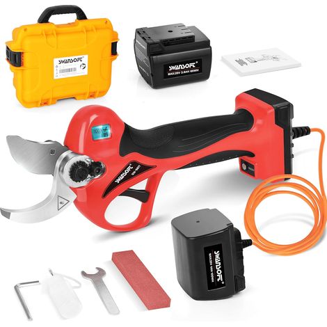 Ciseaux à batterie de 40 mm avec anticoupure, batteries 25V 4Ah + 2.6Ah, sécateurs électriques professionnels avec coupe progressive précise, en particulier pour les vignobles, les vergers.