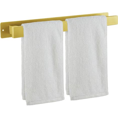 Porte-Serviettes Mural de 40 cm en Acier Inoxydable antirouille, pour Grandes Serviettes. Fixation Auto-adhésive ou par vis. Idéal Salle de Bain et Cuisine (Doré) (1/5)