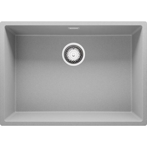 PRIMAGRAN Evier Sous Plan 66x47cm, Evier en Granit 1 bac + Kit de Vidage, Évier au meuble 70cm - London, Gris (1/5)