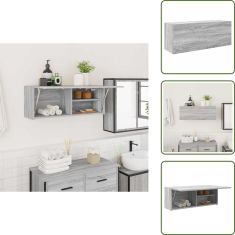 The Living Store Armario de pared baño madera ingeniería gris Sonoma 80x25x30 cm - Armario de pared