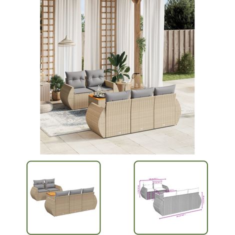 The Living Store 6-tlg. Garten-Sofagarnitur mit Kissen Beige Poly Rattan - Gartenmöbel Set - PE-Rattan Möbel - Outdoor Lounge - Gartenlounge - Esstischset (1/3)