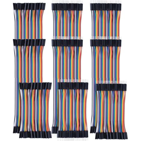 Cables puente de 360 piezas, kit de cable plano electrónico de 40 pines (40P), cables para protoboard, cable puente, 24AWG, 10 cm, 20 cm y 30 cm, 10 colores, macho a hembra y macho a hembra. (1/5)