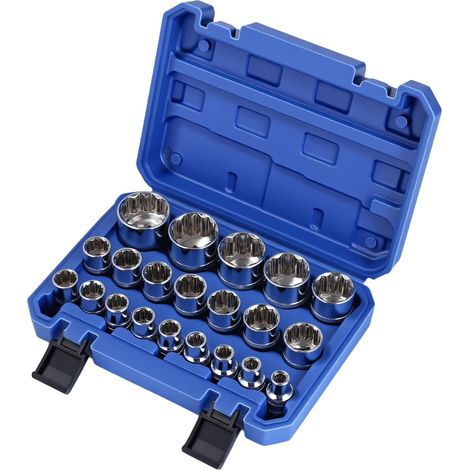 21 Pièce Jeu de Clé à Douille Multiple CR-V Clé à Douille 12 Pans 1/2 (1/5)
