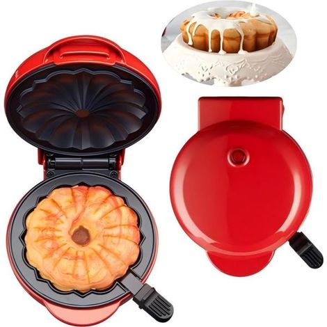 royaluxe - Machine à gâteaux pour fondant au chocolat, mini-donuts, gaufres, crêpes - Surface antiadhésive, chauffage double face, rouge (1/5)