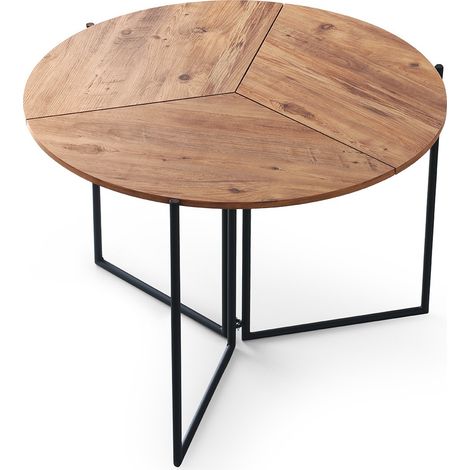 Cotecosy – Table extensible ronde en pin atlantique – 4 places – 100 x 100 x 72 cm – Surface mélaminée résistante aux rayures (1/6)