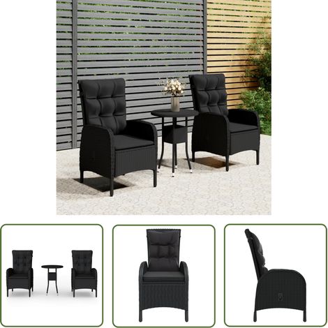 The Living Store 3-tlg. Garten-Bistro-Set Poly Rattan Schwarz - Gartenmöbeln - Outdoor Möbel - Bistro Set - Esszimmergarnitur - Balkonmöbel (1/5)