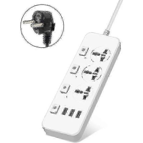 Une multiprise avec protection contre les surtensions, dotée de 3 prises de courant, 3 ports USB, 5V 2,1A et compatible avec les équipements de bureau. (1/4)
