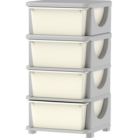 Cajonera infantil de plástico con 4 cajones extraíbles y bordes redondeados 37x37x76 cm (1/5)