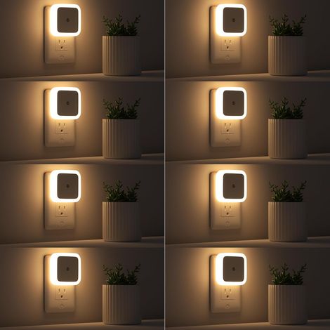 Veilleuses à brancher (lot de 8) – Veilleuse LED avec capteur crépusculaire (blanc chaud)