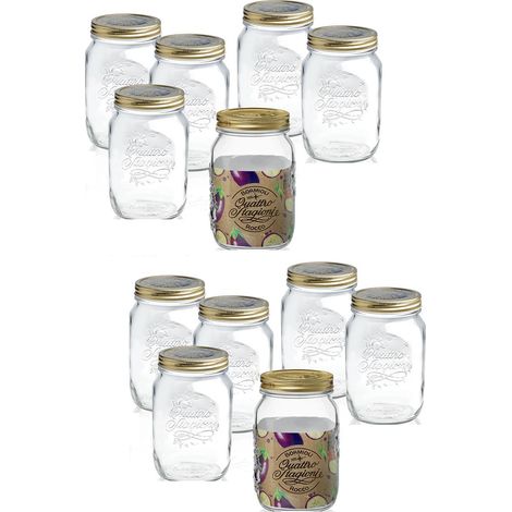 Set 12 Vasi in Vetro barattolo Quattro Stagioni 100cl con Capsula a vite e pulsante verifica freschezza Ermetica 1000gr Vasocottura Pastorizzazione Contenitori vasetti Lead Free Bor-mioli Ro-cco (1/5)