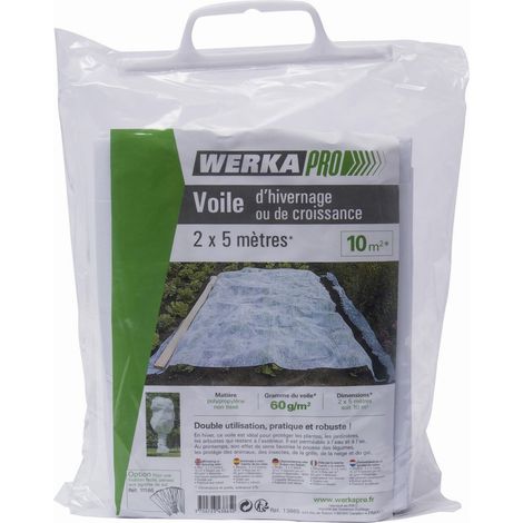 Werka Pro – Voile d'hivernage blanc 60g/m2 – Protection des cultures – Dimensions 2 x 5m – Pour environnements extérieurs - PRO 2 X