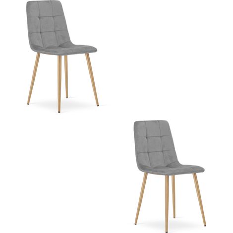 Chaise - leobert - kara - velours gris clairpieds chene - 45 x 505 x 87 cm - lot de 2 211770276 (1/5)