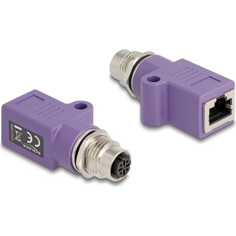 Delock Adaptador M12 codificado D de 4 pines hembra a RJ45 hembra Cat.5e con orificio de montaje recto violeta