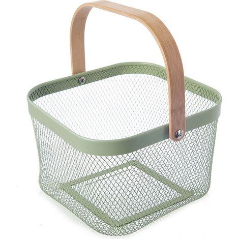 Cestino portaoggetti in metallo verdastro, dimensioni 27x24,5x17,5 cm. (1/5)