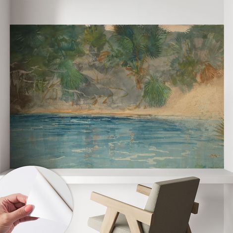 Papier peint adhésif décoratif avec colle pour salon chambre à coucher et bureau Design moderne et facile à poser Rive tropicale 104x70 cm (1/5)