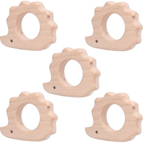 Lot de 5 jouets de dentition bébé, hérisson en bois de hêtre, pendentif artisanal DIY pour collier bracelet (1/5)