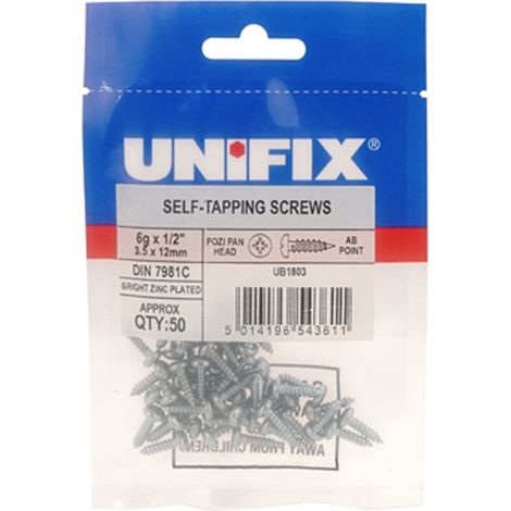 Unifix Self-Tapping Screws Pozi Pan Head AB DIN 7981C BZP - 8G x  - Box of 125