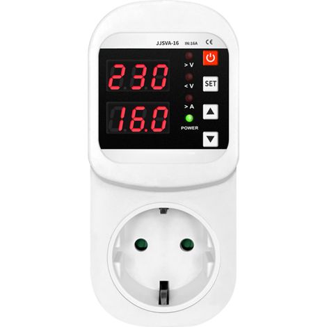 Enchufe con protección automática contra sobretensiones y sobrecorrientes, pantalla LED y función de reinicio automático.