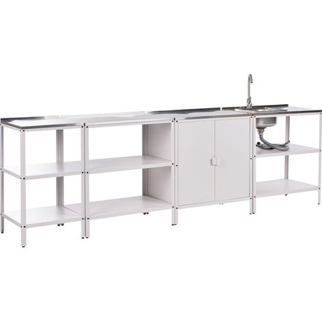 Outdoor-Küche 4er Set mit Spüle VILAMA Weiß Metall (1/5)