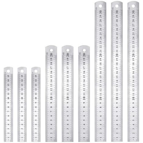 PCS Règle en Acier Inoxydable 15cm 20cm 30cm Règle Metallique Taille Double Face Regle Menuisier Antirouille Durable pour Etudiants Ingénieurs Architectes Enseignants (1/5)