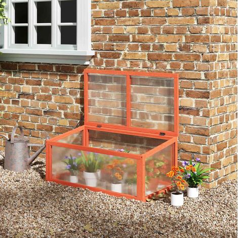 Mini serra da giardino in legno e policarbonato, arancione, 90 x 46 x 40 cm HAVRYA (1/5)