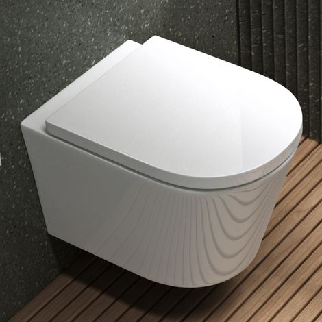 Mai & Mai Sanitari Bagno Sospeso 52x36,5x35cm, Sanitari Bagno in Ceramica Aachen108-neu Soft Close Vaso Montaggio a Parete, Bianco (1/5)