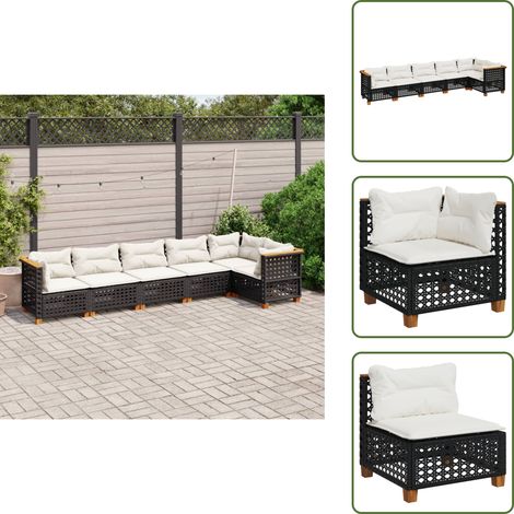Salon de jardin 6 pcs avec coussins noir résine tressée - Salon De Jardin - Canapé Extérieur - Meuble De Jardin - Résine Tressée - Mobilier D'extérieur