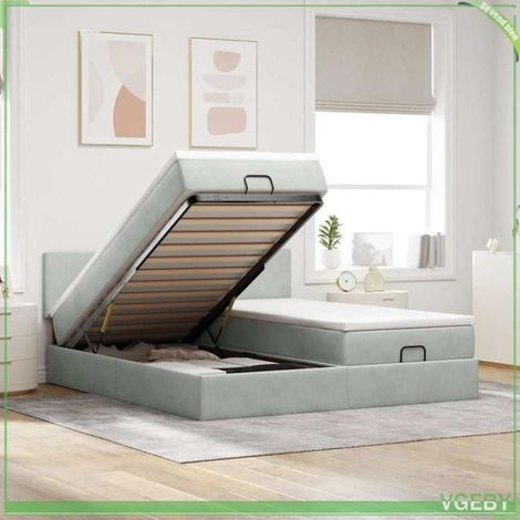 Cadre de lit ottoman avec matelas - 3312905 - 180x200 cm 2 places - Velours gris clair - Rangement hydraulique & LED (1/5)