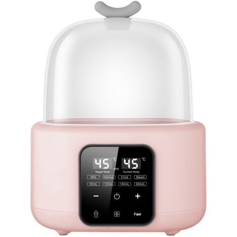 6 en 1 Chauffe Biberon, Stérilisateur Biberon, Chauffe-Biberons avec Brosse et Clip, Chauffe Biberon Multifonction, Réchauffeur Rapide pour Aliments pour Bébés et Dégivrage, Arrêt Automatique rose