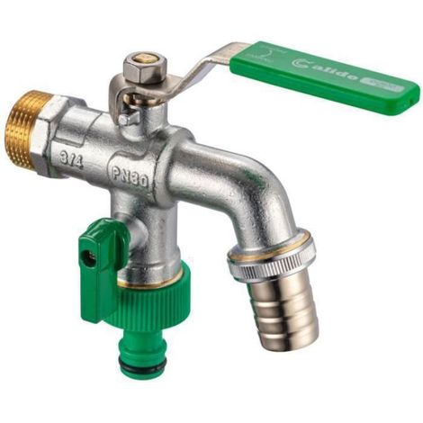 Robinets Double Sortie - Raccord Tuyau Jardin Extérieur - Filetage BSP 3/4 Pouces - Laiton - Résistant Au Gel - 1 Pièce (1/2)