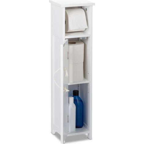 Relaxdays Bathroom Cabinet, Toilet Roll Holder, Free-standing, Wooden, Storage, Cupboard, HxWxD: 71x18x20cm, MDF, White