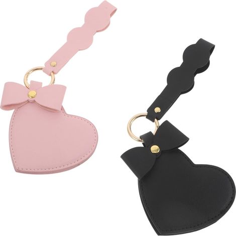 2 Pièces Miroir de Maquillage Portable de Cœur, Pliable, PU  Rotatif, Format Poche Léger, Verre et Métal, Miroir Porte-clés pour Voyage et Décoration Nœud Cheerleading (1/5)