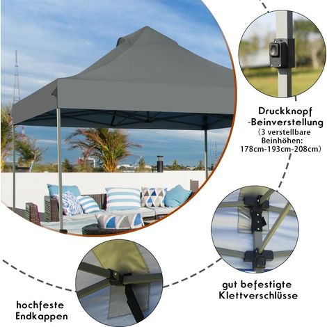 Pabellon plegable de 3 x 3 m resistente al agua estable tienda de campana para fiestas de invierno con bolsa de transporte con ruedas color gris