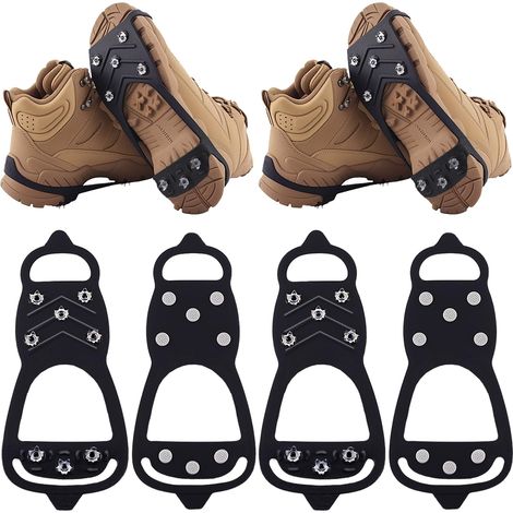 2 Pairs Ice Cleats for Shoes and Boots,Universal 8 Steel Studs Crampon Ice & Snow Grippers for Winter Hiking Climbing Ice Fishing,Anti-Slip, L: Women (10-11.5) / Men (8.5-10)