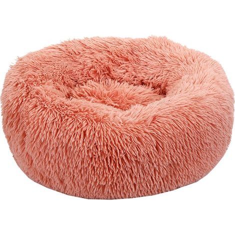 Lit rond en peluche douce pour chat - Diamètre 50 cm - Rose, bord relevé, 550 g de rembourrage, chaud et moelleux (1/5)