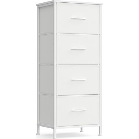 Songmics – Commode enfant 4 tiroirs – Structure acier, panneaux MDF, tissu non-tissé – Dimensions 30 x 39,6 x 95,2 cm – Blanc nuage et blanc neige