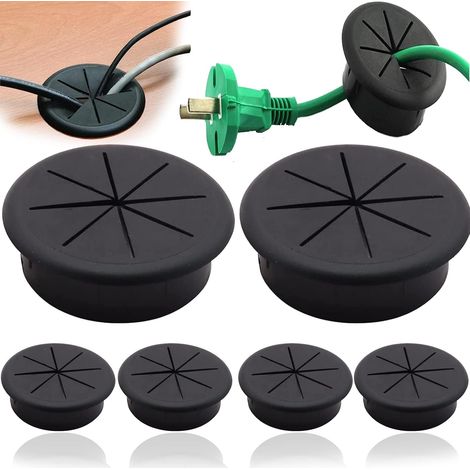 6PCS Ø60mm Oeillet de Bureau en Plastique Encastrables en Plastique PasseFil Passecâbles Ronds Noir pour Les Bureaux, Les Bureaux D'ordinateur,Couvercle Trou Rangement