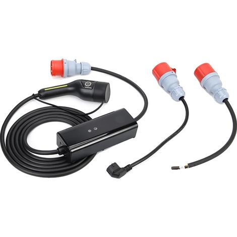 Cargador para coches eléctricos, potencia de 11 kW, carga trifásica, cable de 5 metros con adaptadores. (1/2)